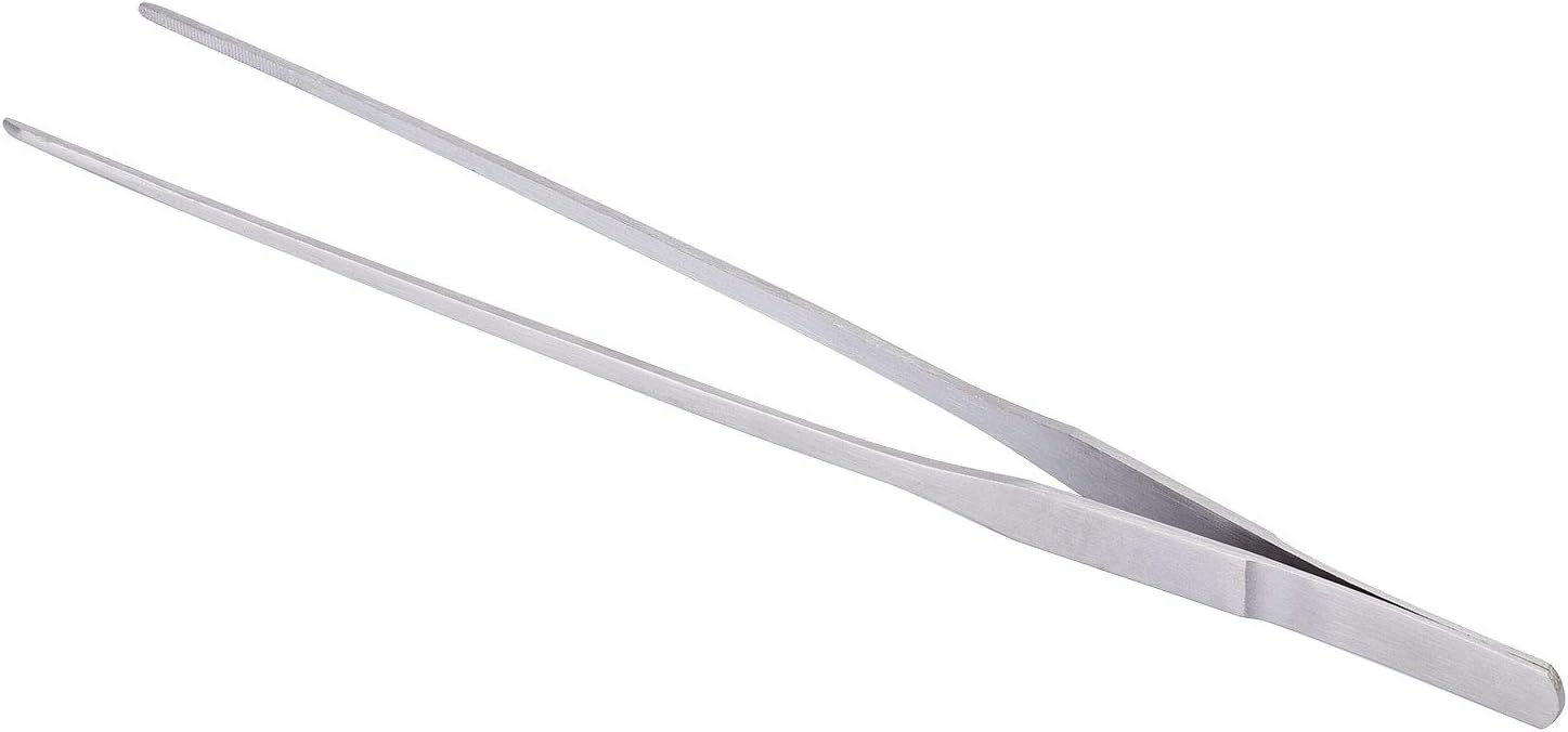 OIIKI Stainless Steel Polished Extra-Long 10.6 inch Tongs Tweezers | Long Tweezers with Precision Serrated Tips for Garden, Kitchen, Indoor & Outdoor