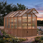 modern shade everbloom 6.5'x10' wooden greenhouse, 8' extra-tall shown in use