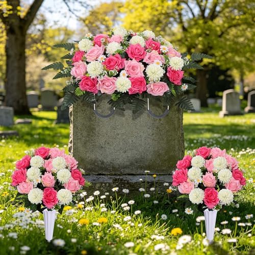 lodou 3pack cemetery decorations for grave large headstone showing dimensions