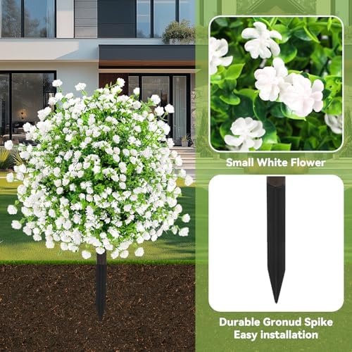 enven white artificial flowers for outdoors, 2 pack showing dimensions