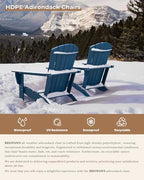 BRIOPAWS Oversized-Adirondack-Chairs Set of 2 | HDPE | All Weather | Blue | 400lbs Maximum Weight Limit, Plastic Fire Pit Chair, 22" Extra Wide Seat, Heavy Duty for Decks, Outdoor, Poolside