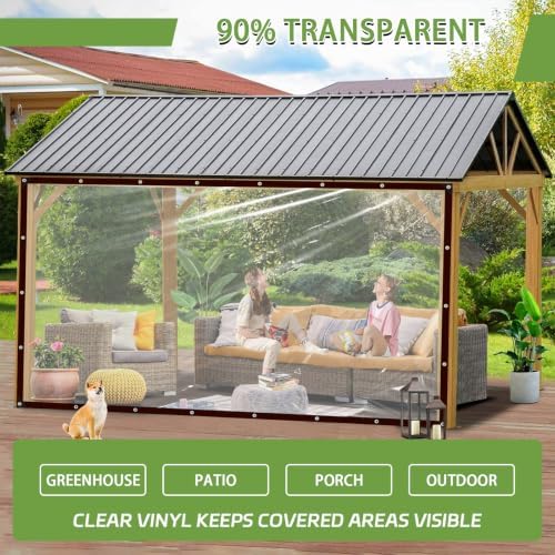 clear tarp with grommets 8x12 ft,10 mil waterproof shown in use