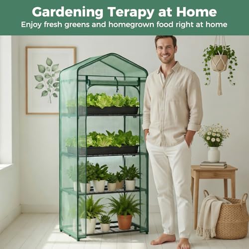 sweetcrispy 27"x19"x63" mini greenhouse, with zipper door durable, front angle view