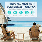 Outdoor HDPE Folding Adirondack Chair Set of 4, High Back Wide Seat Patio Chair with Cup Holders, All-Weather Fire Pit Chair for Garden,Lawn,Poolside, Teak