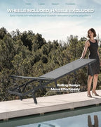 Lounge Chair Outdoor with Wheels, Aluminum Chaise Lounge Outdoor Chair with 5 Adjustable Backrest - Easy to Move- Pool Lounge Chairs for Patio, Poolside (Darkgray)