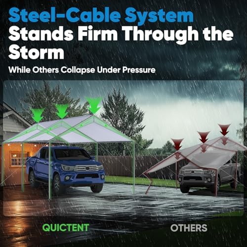 quictent 10x20 ft heavy duty car canopy galvanized shown in use