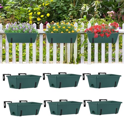 eteli 6 pack deck railing planter boxes metal, front angle view