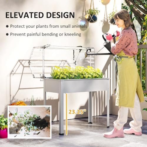 outsunny raised garden bed with flip-up cover, 39.4"x18.9"x48.8", side view