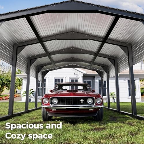 12×20 ft carport, 2"x2" reinforced frame & 29-gauge, front angle view