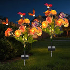 2 Pack Solar Garden Lights Outdoor, 8 Lighting Modes Warm White LED Powered Swaying Butterfly, Waterproof Hydrangea Flowers Landscape Light for Outside Yard, Patio, Pathway Decorative, Décor, Gifts
