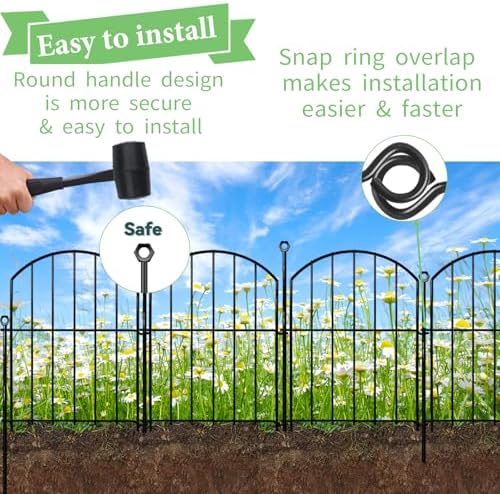 decorative garden fence 17in(h)x13in(w), 26 pack rustproof metal, close-up detail