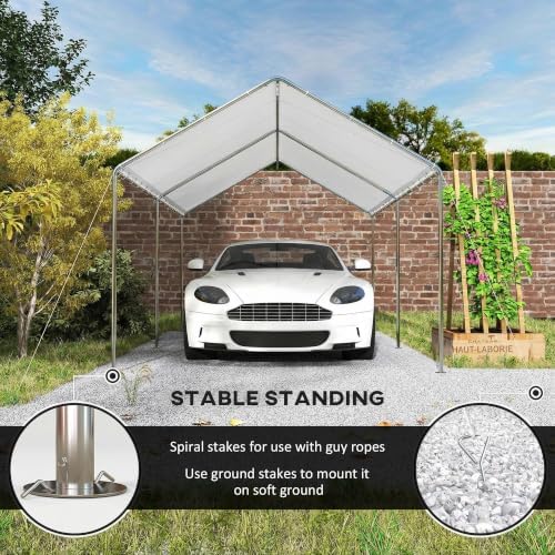 outsunny 10'x20' carport outdoor heavy duty galvanized car showing dimensions