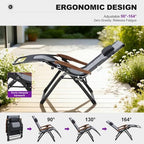 PURPLE LEAF Outdoor Reclining Chair Extra Wide Quilted Cushion, Black Grey | Adjustable pillow, Water-resistant oxford fabric, Reclining backrest, Woodgrain design, Aluminum grips, Light pearl anti-sag