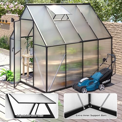 6x8 ft greenhouse for outdoors, polycarbonate greenhouse with showing dimensions