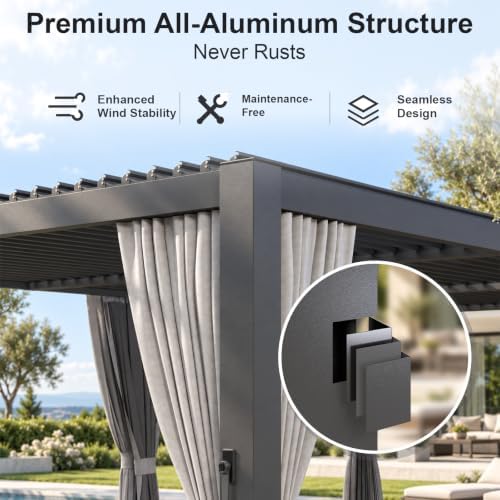 aoxun louvered pergola 12' x16' full-aluminum outdoor gazebo, close-up detail