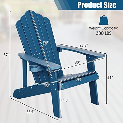 Giantex Outdoor Adirondack Chair - Oversized Patio Chairs w/Hidden Cup Holder, Realistic Wood Grain, 380 LBS Weight Capacity, Weather Resistant Firepit Chairs for Backyard, Garden (2, Navy)