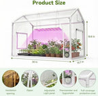 mini greenhouse with grow light, timer & hygrothermograph, close-up detail