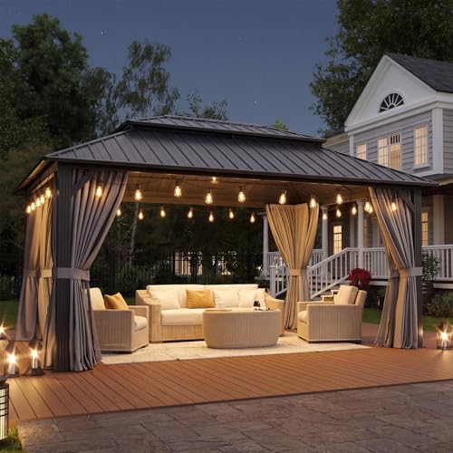 aoxun 12x16ft hardtop gazebo metal gazebo with galvanized, front angle view