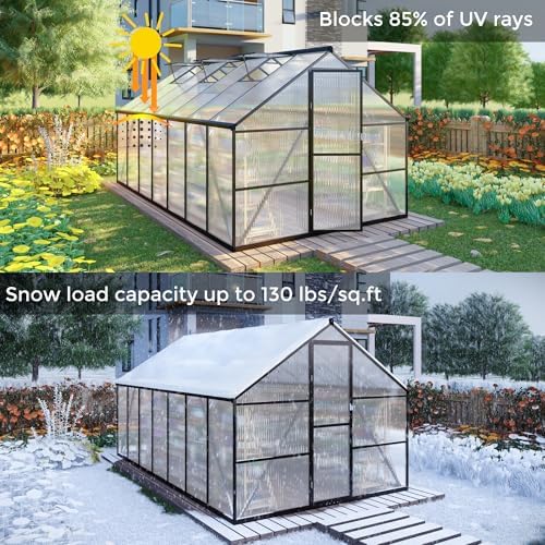 10 ft outdoor polycarbonate greenhouse, dark gray showing dimensions