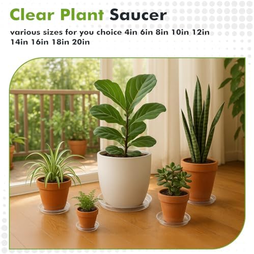 70 packs 12" clear plant saucers for indoor showing dimensions
