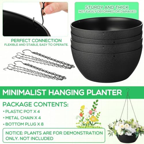 maxcheck 4 pack 13 inch large hanging planters, close-up detail