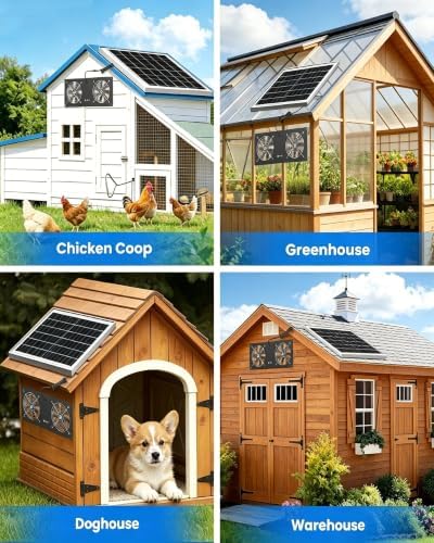 16" solar powered fan with battery & timer,chicken, front angle view
