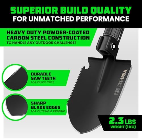 rhino usa survival shovel with pick - military shown in use
