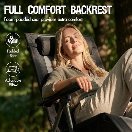 Portal Portable Zero Gravity Chair, Lounge Chair Outdoor Oversized Zero Gravity Chair Folding Lounge Chair with Adjustable Pillows and Cup Holder for Poolside and Lawn, Support 350lbs, Black, 1Pack