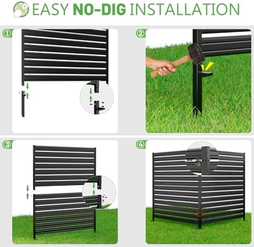 no-dig metal privacy fence screen, 60" h ×, front angle view