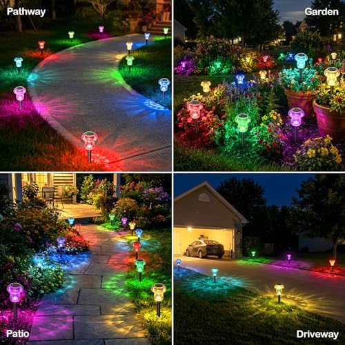 Solar Lights Outdoor 8 Pack Color Changing Mushroom Garden Lights | Waterproof Pathway Yard Walkway Landscape Path Lighting for Outside, Auto On/Off Decorations, Acrylic Diamond-like Lampshade