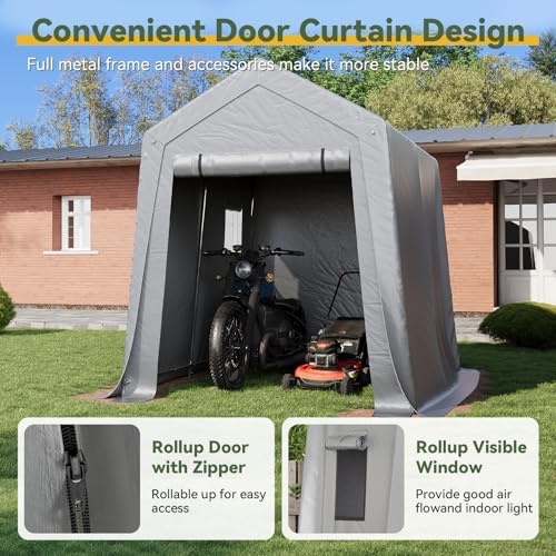 aoxun 6x8x7 ft outdoor portable storage shed tent shown in use