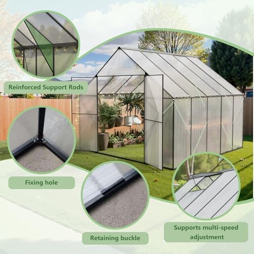 10x10 ft greenhouse for outdoors, heavy-duty polycarbonate greenhouse, side view