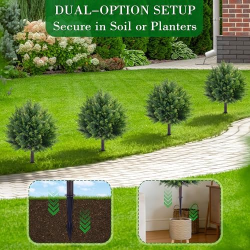 27.6'' artificial cedar topiary ball trees (2 pack), close-up detail