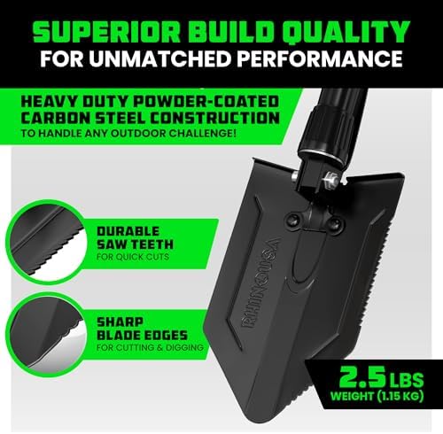 rhino usa folding survival shovel with pick shown in use