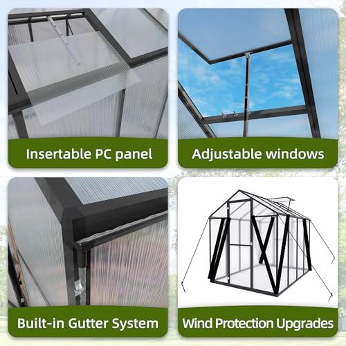 6*8.2ft greenhouse for outdoors,polycarbonate greenhouse with stronger wind, close-up detail