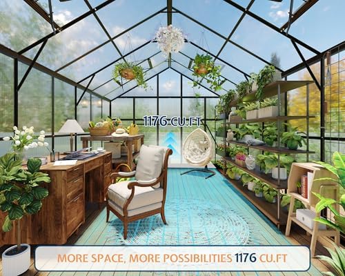howe 10x14x8.4 ft polycarbonate greenhouse with 4 vent, close-up detail