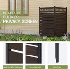 wood privacy screen, no dig outdoor fence,dark brown showing dimensions