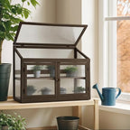 mcombo wooden cold frame garden greenhouse flower planter shown in use