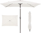 JEAREY 6.5x10 ft Rectangular Patio Umbrellas Rectangle Outdoor Umbrella with Push Button Tilt and Crank, Market Table Umbrella 6 Sturdy Ribs UV Protection for Poolside Garden Backyard Deck, Cream White