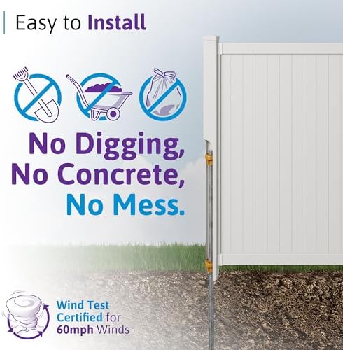 wambam cambridge privacy gate, white vinyl no dig shown in use