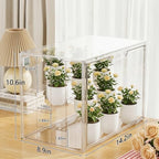 clear mini indoor greenhouse, with hygrometer and grow shown in use