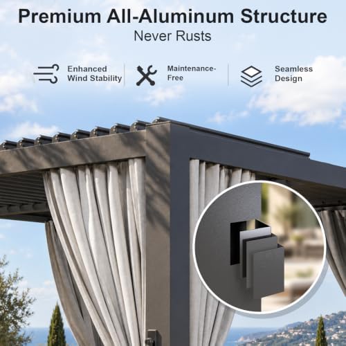 aoxun louvered pergola 10x10 all-aluminum, waterproof curtains and, close-up detail