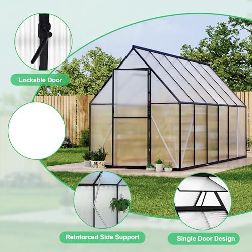 6'x11' aluminum-framed polycarbonate greenhouse, heavy duty polycarbonate greenhouse, package contents