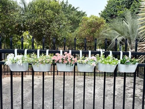 12" metal balcony fence railing planters for outdoor, front angle view
