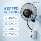 rovsun 26inch wall mount misting fan with bldc showing dimensions