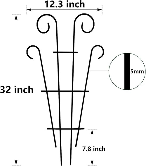 4 Pack 32'' Indoor Plant Trellis for Potted Plants Climbing, Outdoor Metal Garden Trellis Houseplants Flowers Vine Ivy, Wave Shape, Black