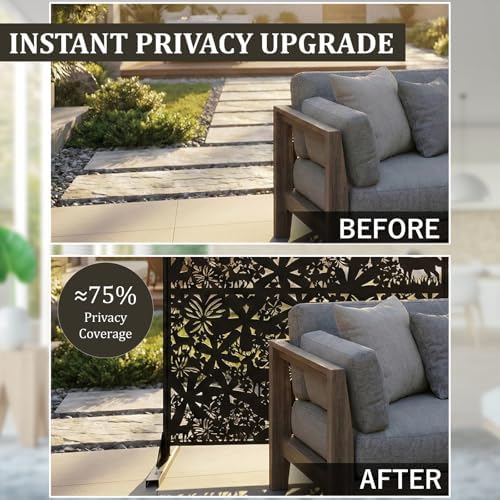 metal privacy screen outdoor 6ft – freestanding laser showing dimensions