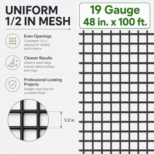 GoldPeak Black Hardware Cloth 1/2 Inch Mesh 48 Inch x 100 Foot 19 Gauge | Vinyl Coated Welded Wire Mesh Roll Chicken Wire Fencing Garden Fence Tree Guard Hardware Mesh Wire Fence Roll