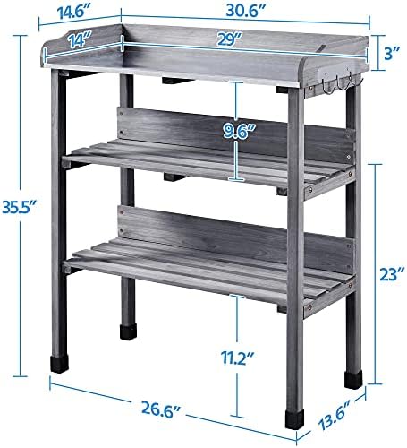 yaheetech potting bench outdoor console table w/3-tier storage,gray, side view