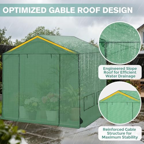 coos bay 8x8 pop up greenhouse outdoor, walk, side view